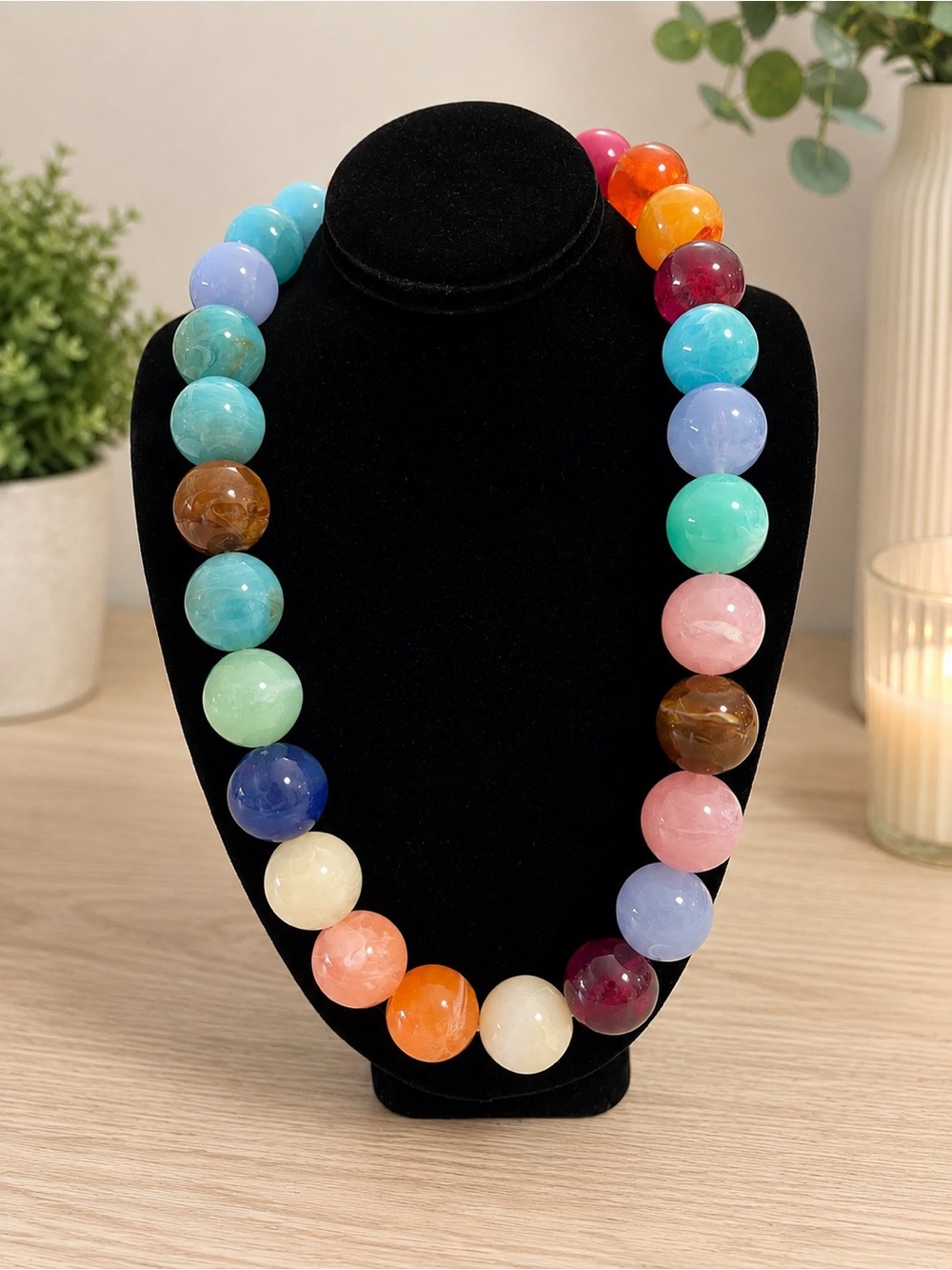 Multicolor Beaded Statement Necklace - Vibrant Round Beads